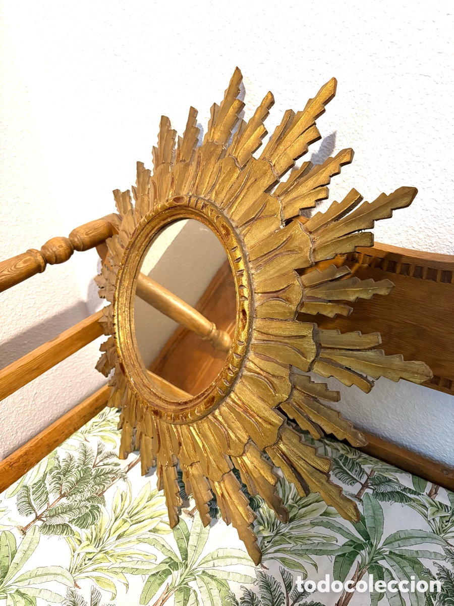 Antig&uuml;edades: ESPEJO SOL MADERA DORADA Y TALLADA - Foto 6