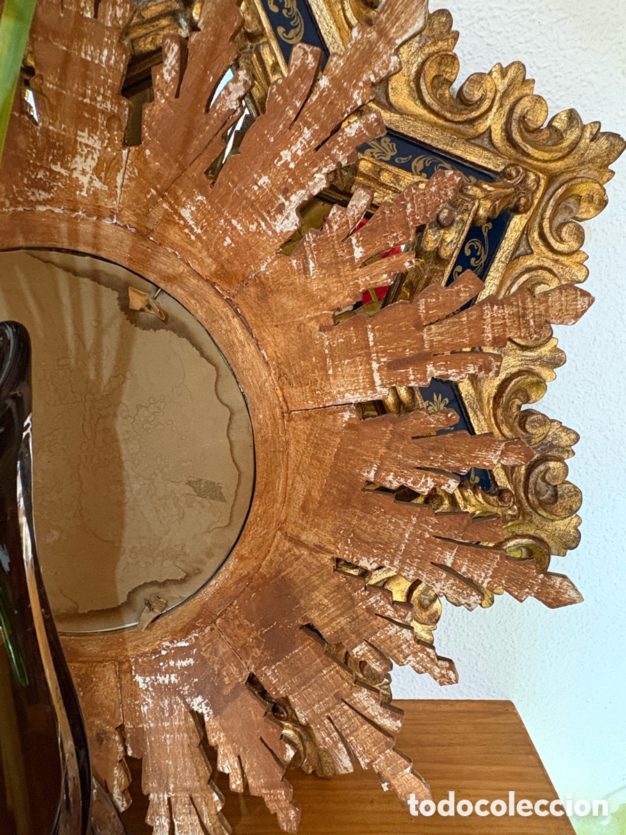 Antig&uuml;edades: ESPEJO SOL MADERA DORADA Y TALLADA - Foto 16