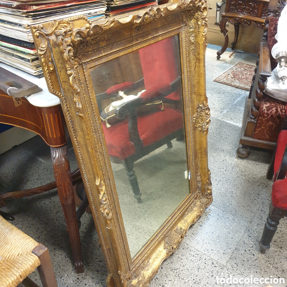 Antig&uuml;edades: Gran espejo con marco en pan de oro 104x75 - Foto 1