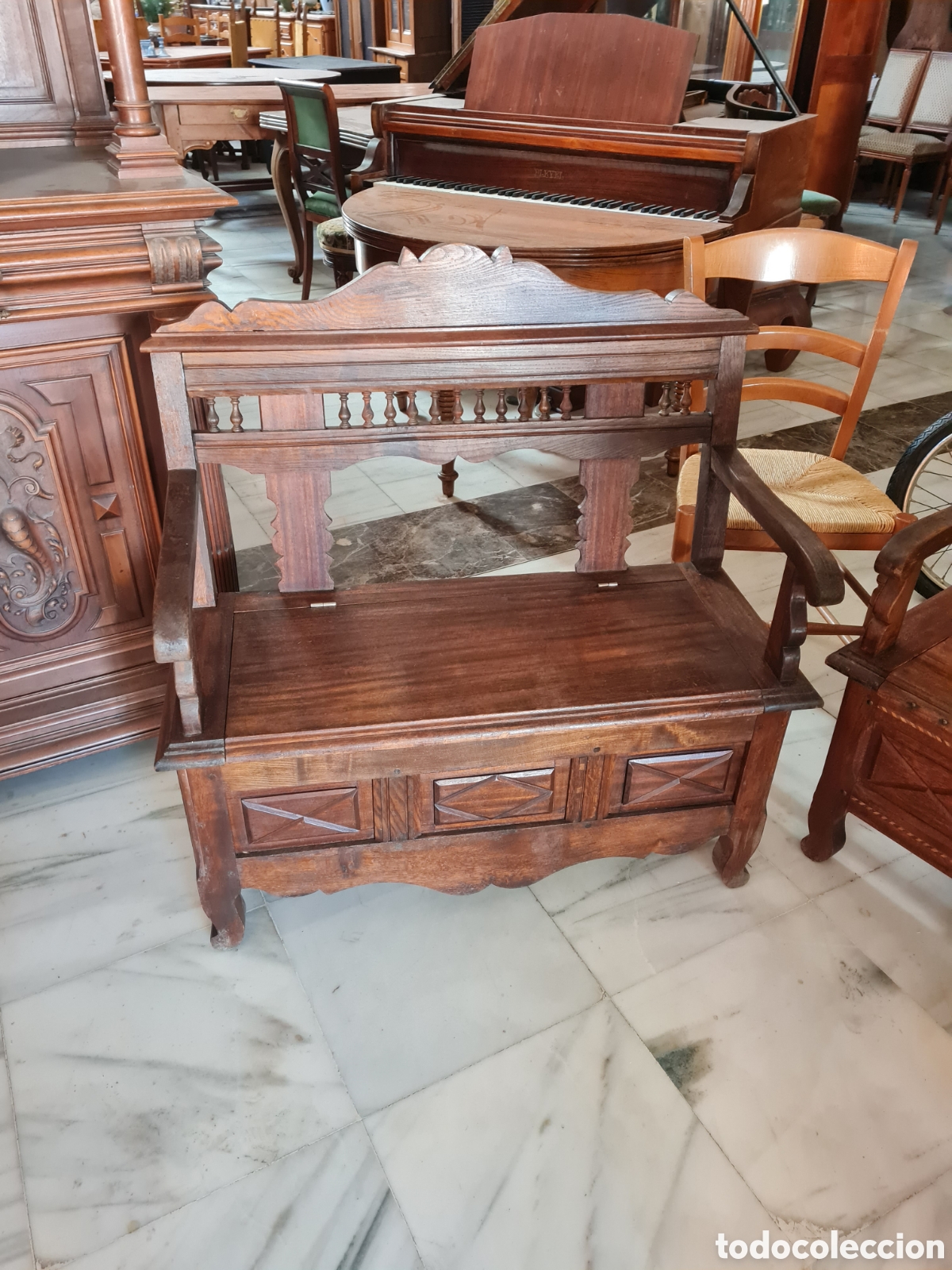 Antig&uuml;edades: Pareja de bancos en roble - Foto 2