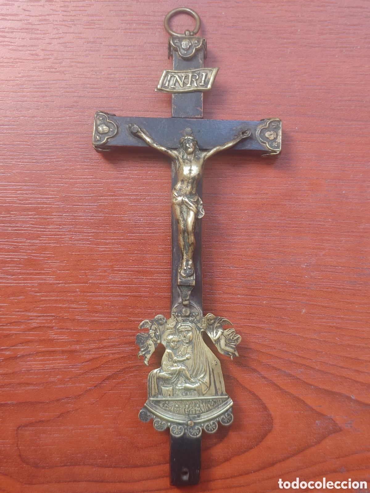 Antig&uuml;edades: Cristo en bronce, con Cruz de madera. S. XIX. - Foto 5