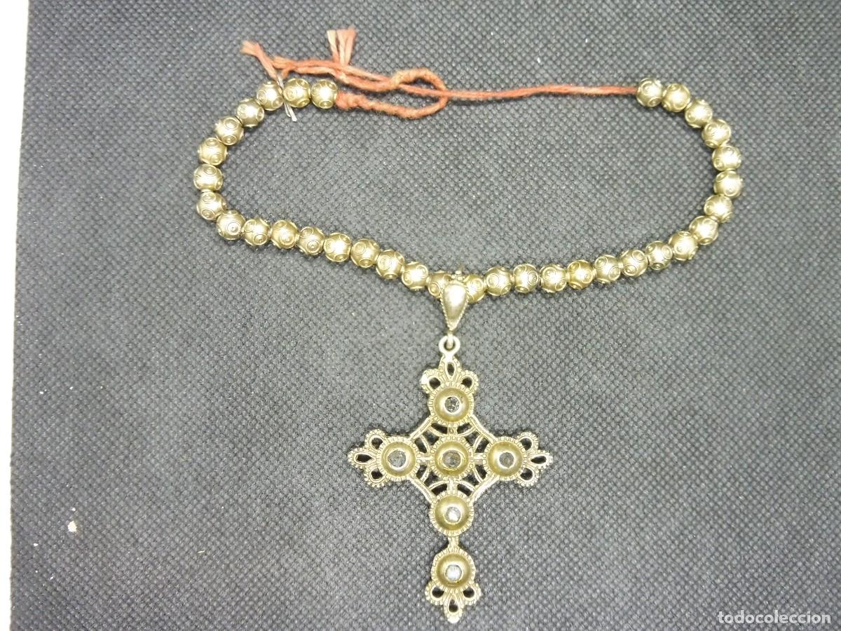 Antig&uuml;edades: Collar de bolas con cruz en plata de ley - Foto 1