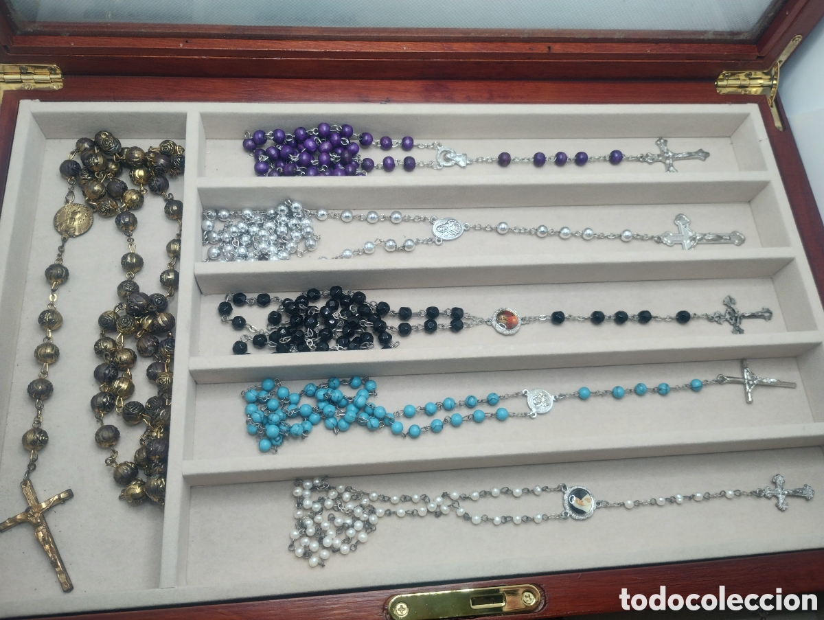 Antig&uuml;edades: Colecci&oacute;n de rosarios con estuche - Foto 4