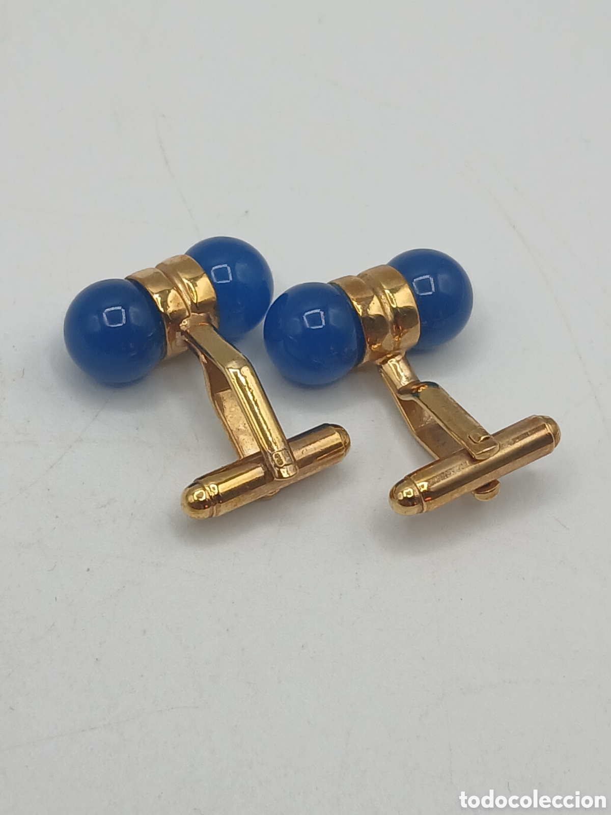 Antig&uuml;edades: Gemelos metal chapado oro y opalina - Foto 3
