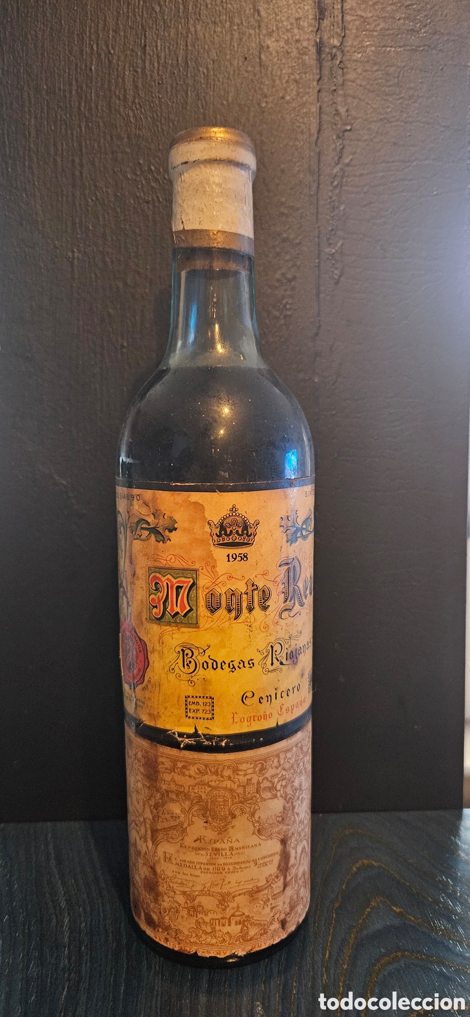 Antig&uuml;edades: Botella vino Monte Real 1958 - Foto 3