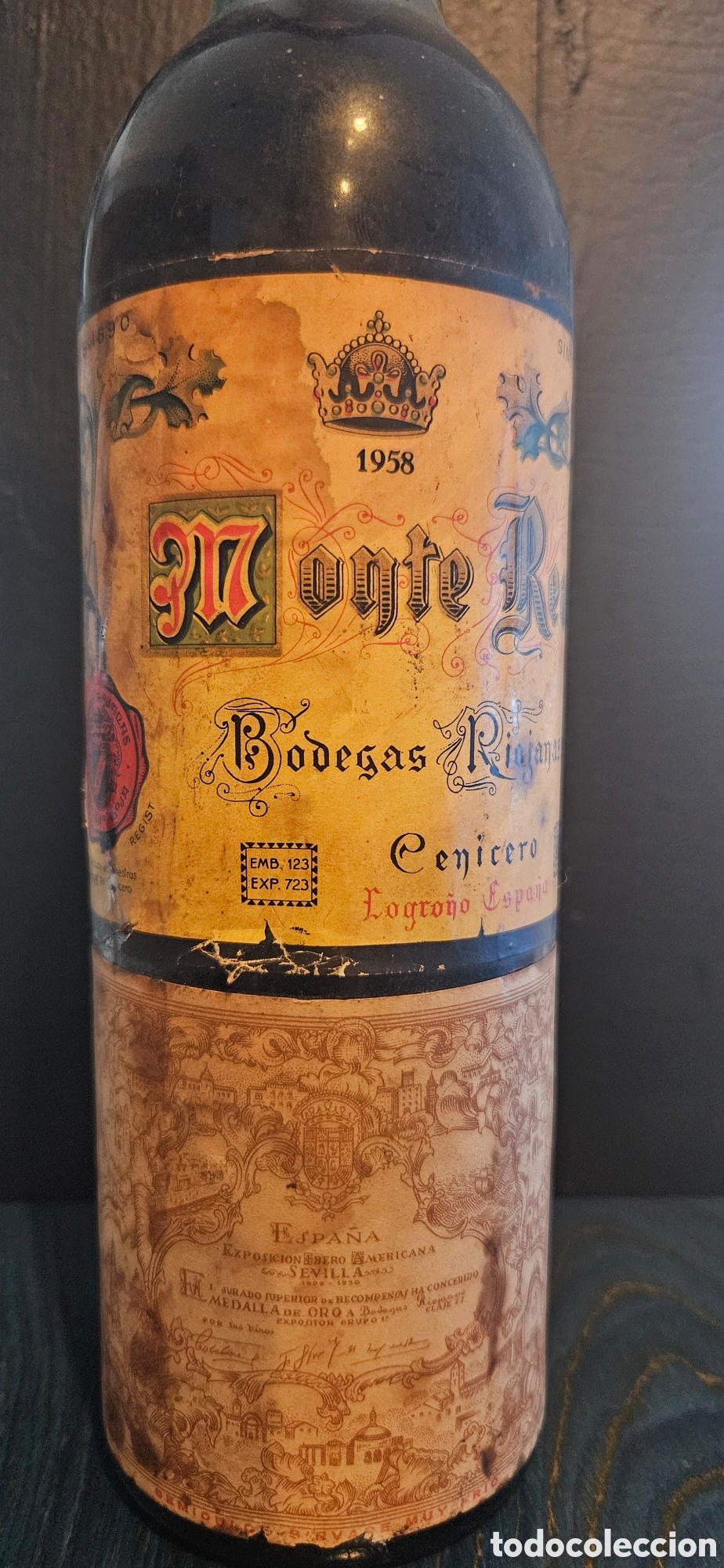 Antig&uuml;edades: Botella vino Monte Real 1958 - Foto 7