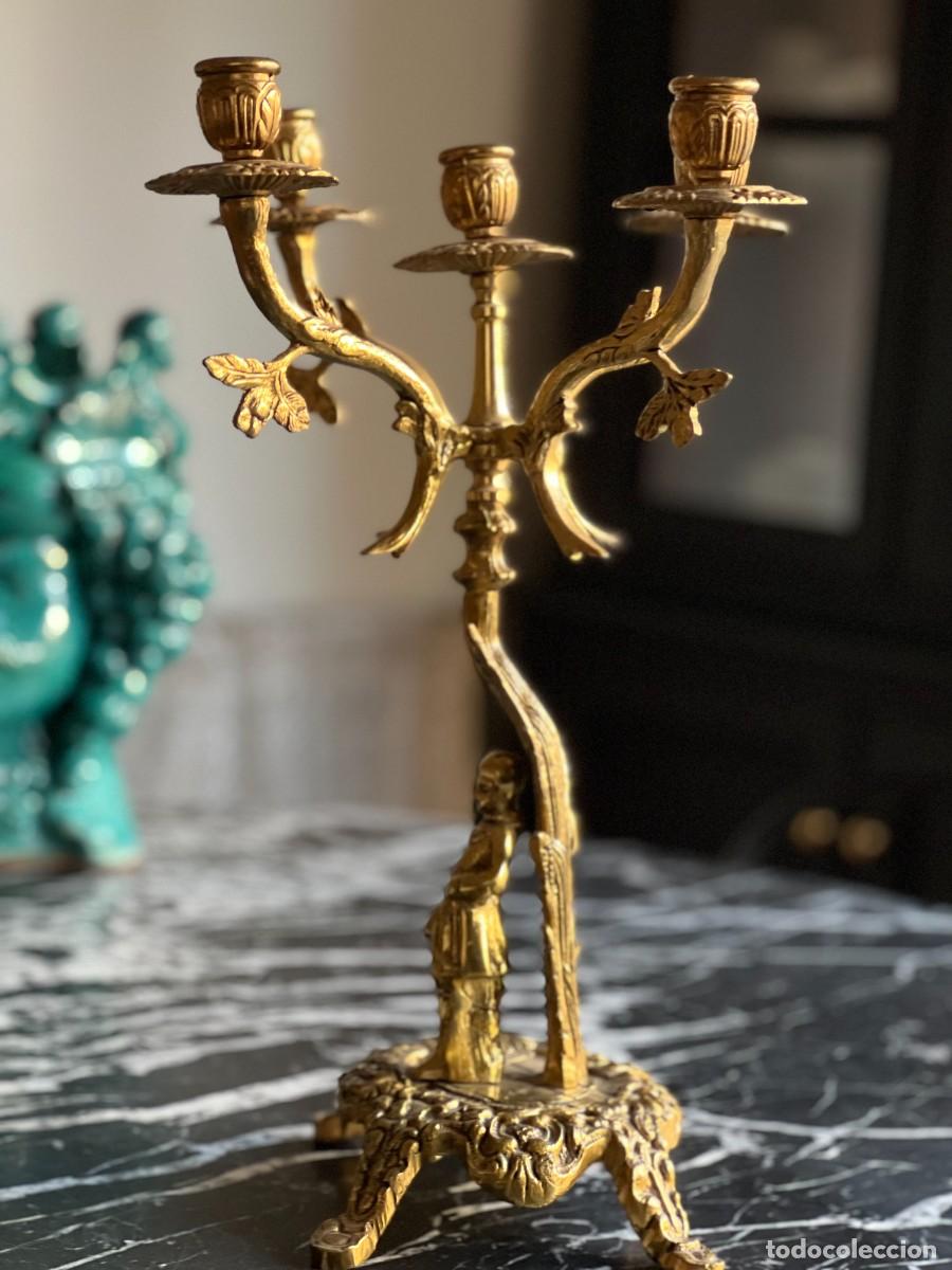 Antig&uuml;edades: Candelabro de bronce con figura de ni&ntilde;o - Foto 6