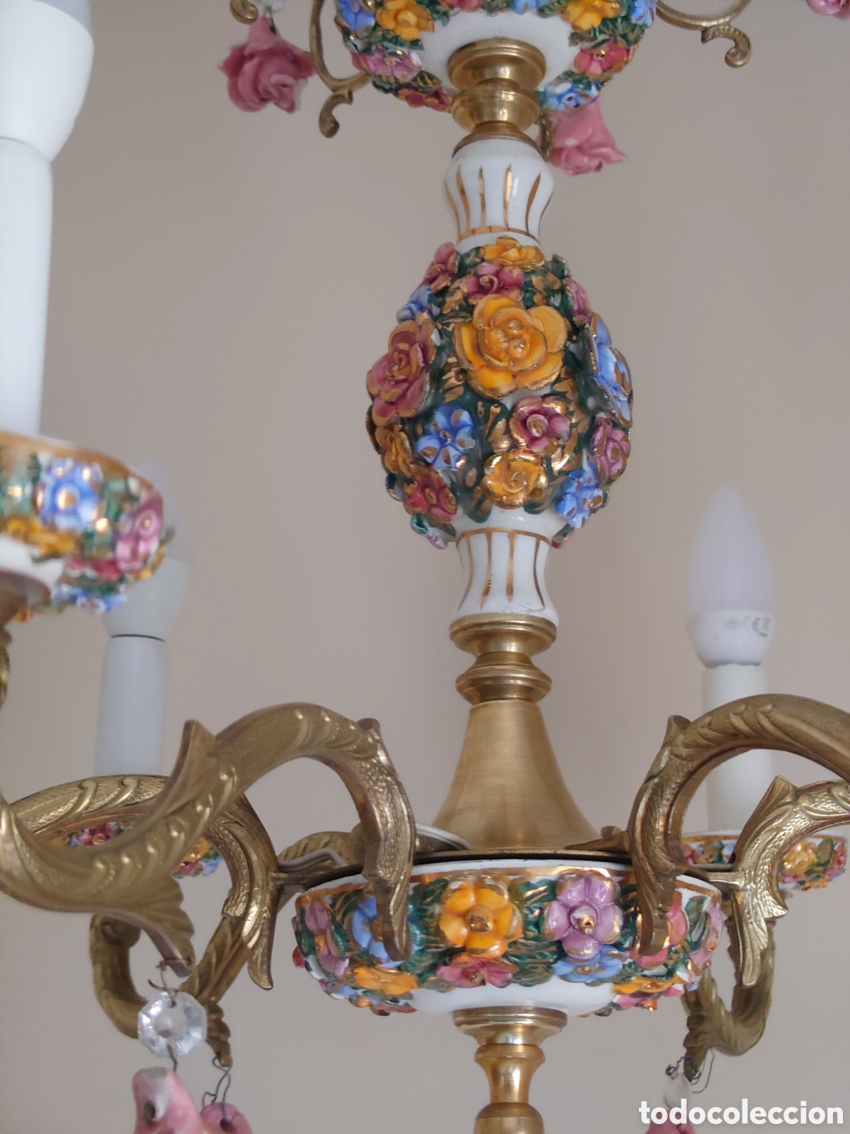 Antig&uuml;edades: Lampara de techo de porcelana y bronce - Foto 3