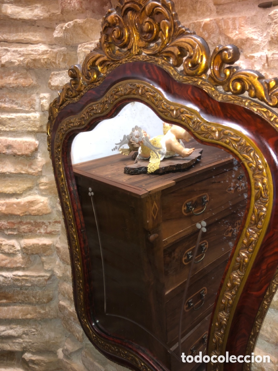 Antig&uuml;edades: Espejo antiguo con adornos - Foto 3