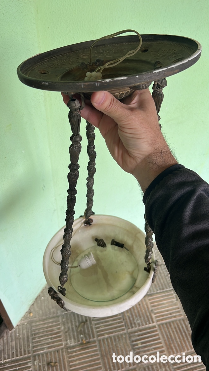 Antig&uuml;edades: L&Aacute;MPARA TIPO ACEITERA EN METAL Y PIEDRA - Foto 2
