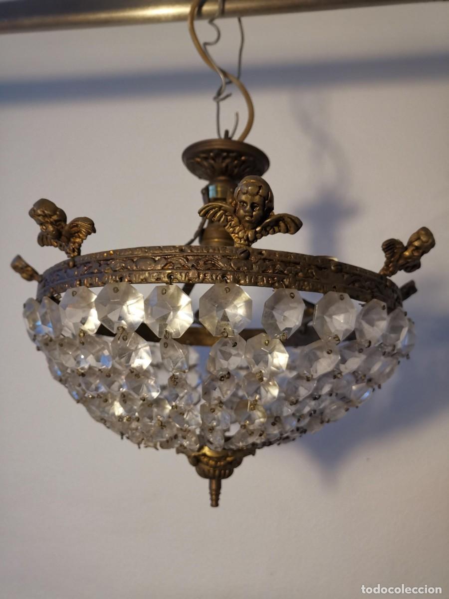 Antig&uuml;edades: L&aacute;mpara antigua de bronce querubines - Foto 1
