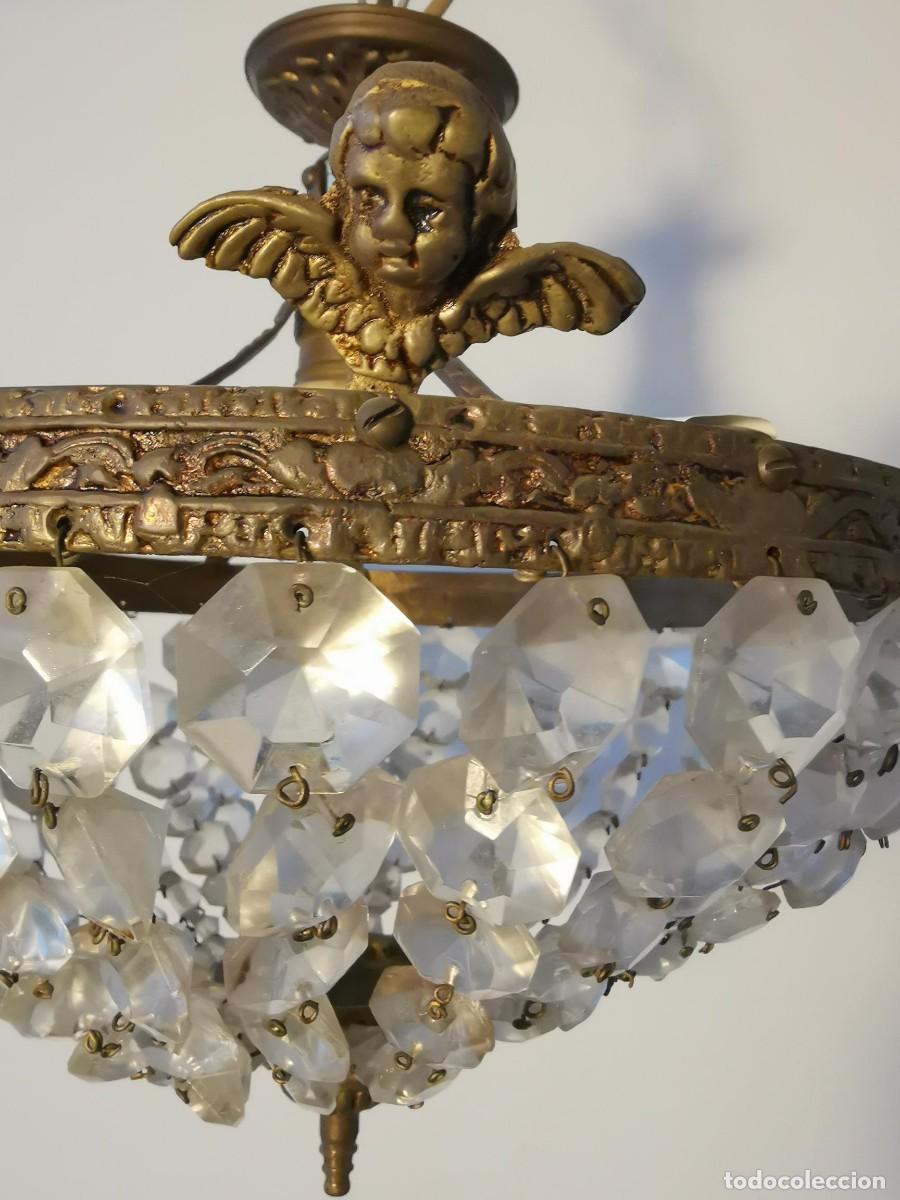 Antig&uuml;edades: L&aacute;mpara antigua de bronce querubines - Foto 2