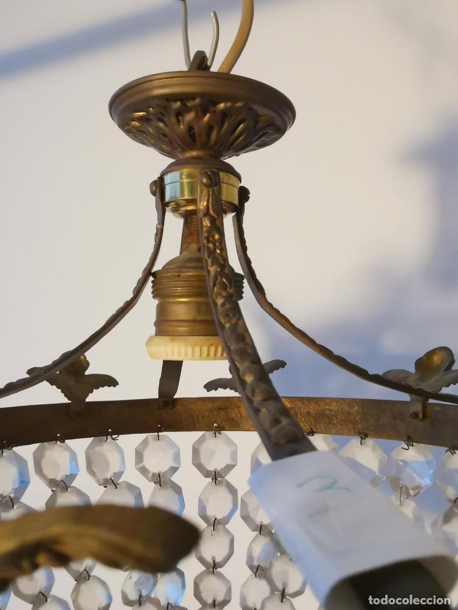 Antig&uuml;edades: L&aacute;mpara antigua de bronce querubines - Foto 4