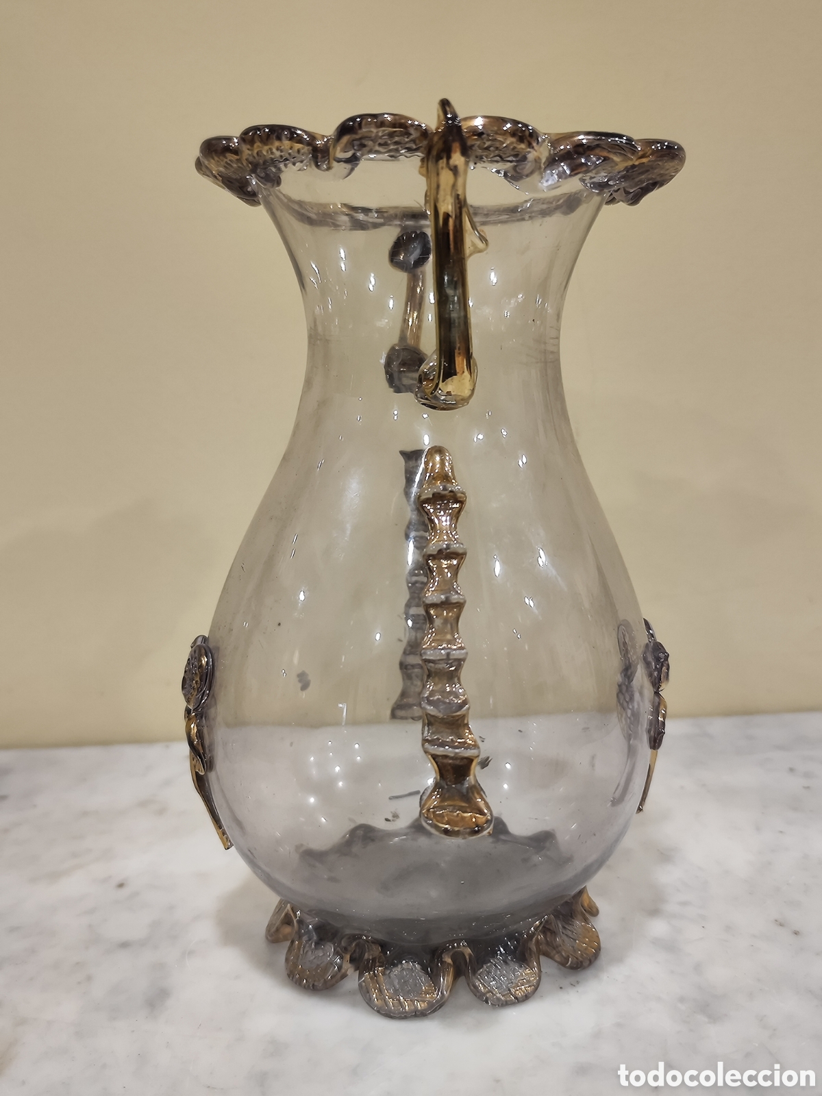 Antig&uuml;edades: Florero en cristal con decoraci&oacute;n dorada. - Foto 2
