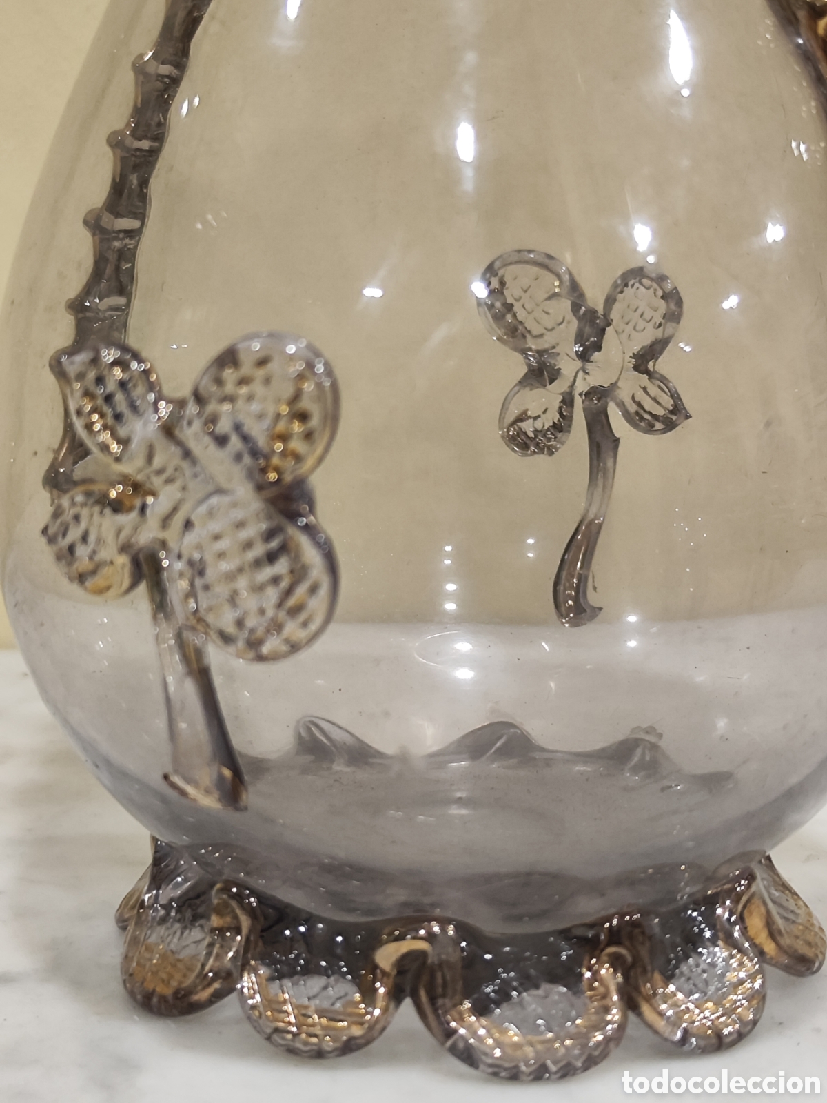 Antig&uuml;edades: Florero en cristal con decoraci&oacute;n dorada. - Foto 7