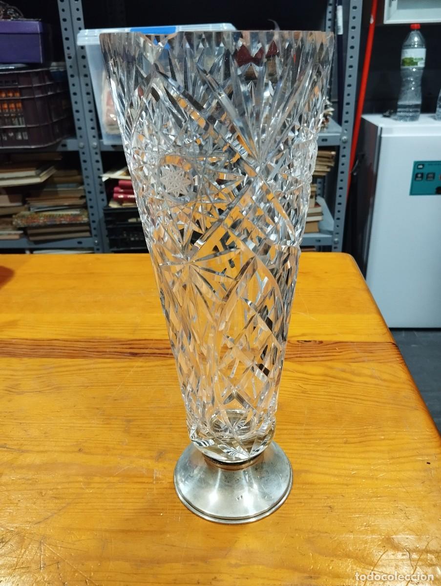 Antig&uuml;edades: JARRON DE CRISTAL CON BASE DE PLATA. - Foto 1