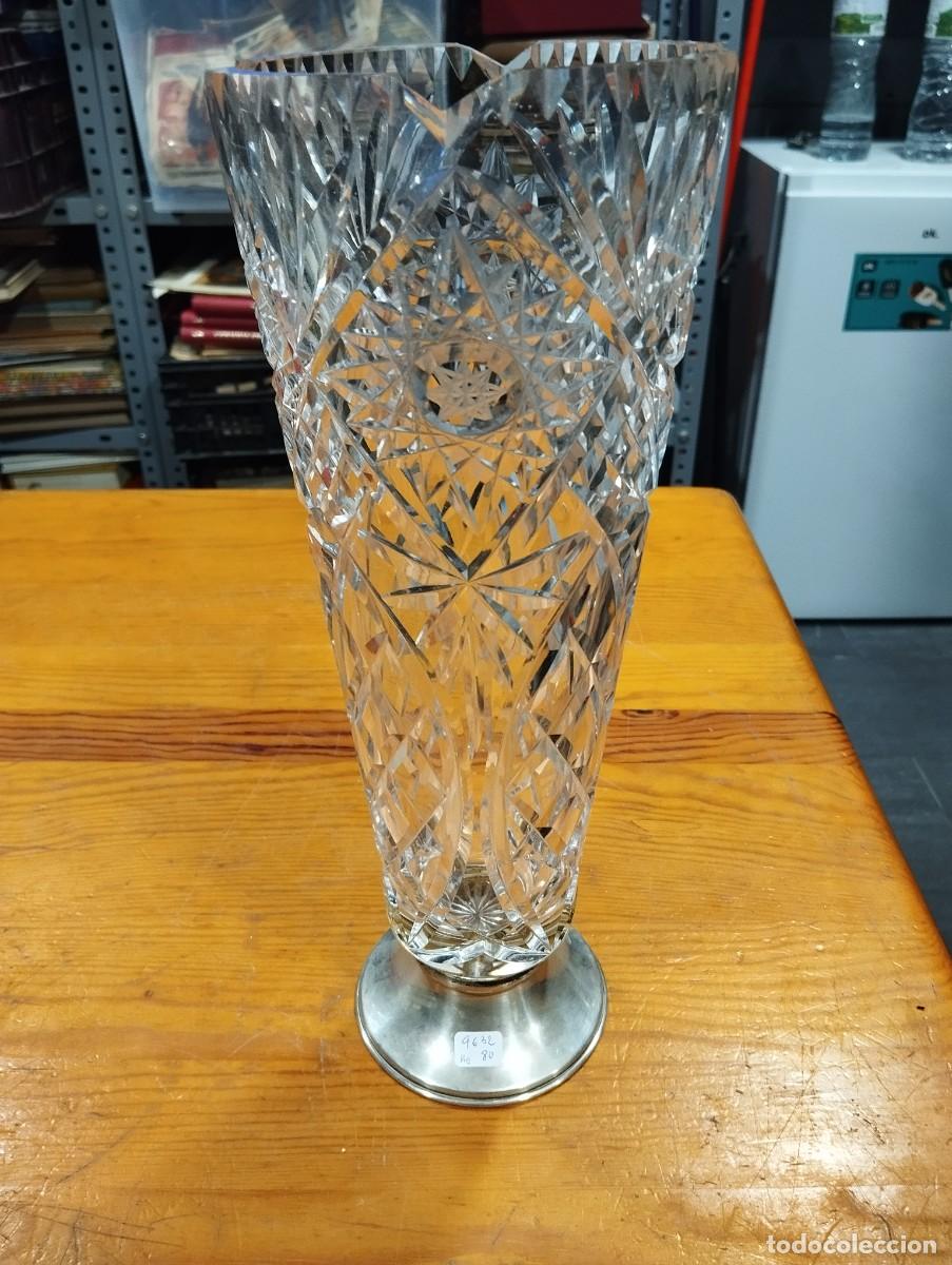 Antig&uuml;edades: JARRON DE CRISTAL CON BASE DE PLATA. - Foto 2