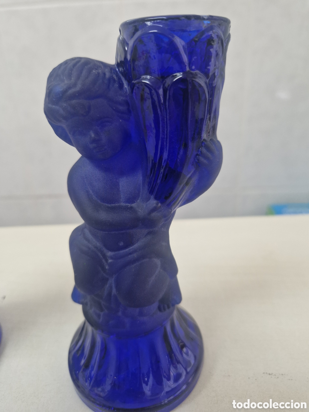 Antig&uuml;edades: BONITOS POSABELAS DE CRISTAL AZUL - Foto 4
