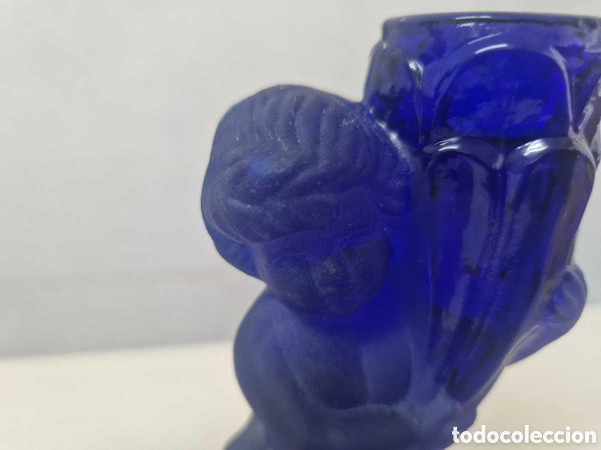 Antig&uuml;edades: BONITOS POSABELAS DE CRISTAL AZUL - Foto 7