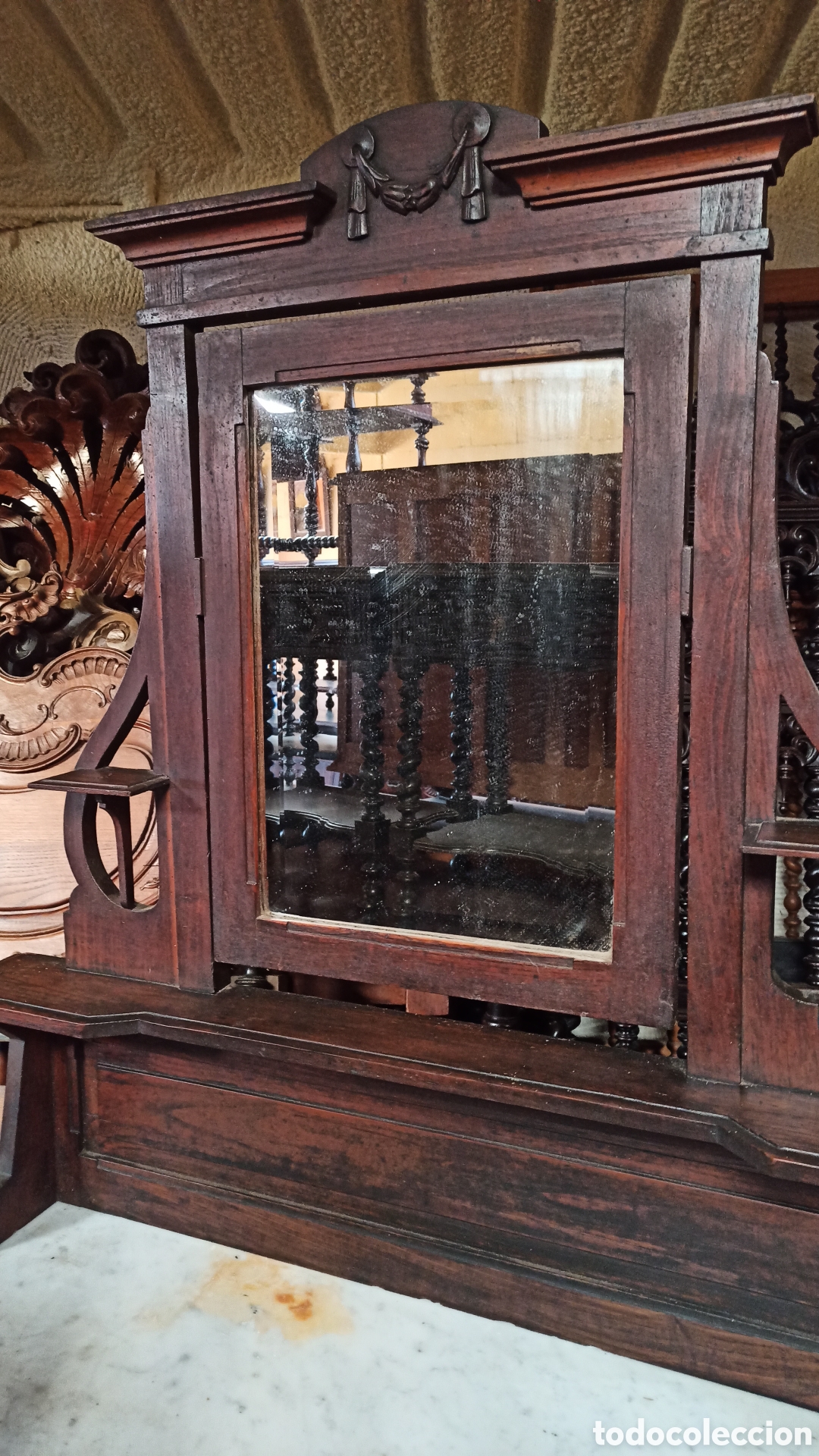 Antig&uuml;edades: C&oacute;moda Tocador antiguo con espejo y m&aacute;rmol - Foto 2