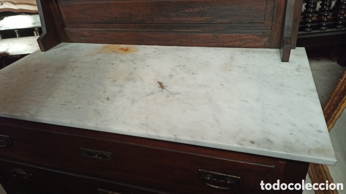 Antig&uuml;edades: C&oacute;moda Tocador antiguo con espejo y m&aacute;rmol - Foto 4