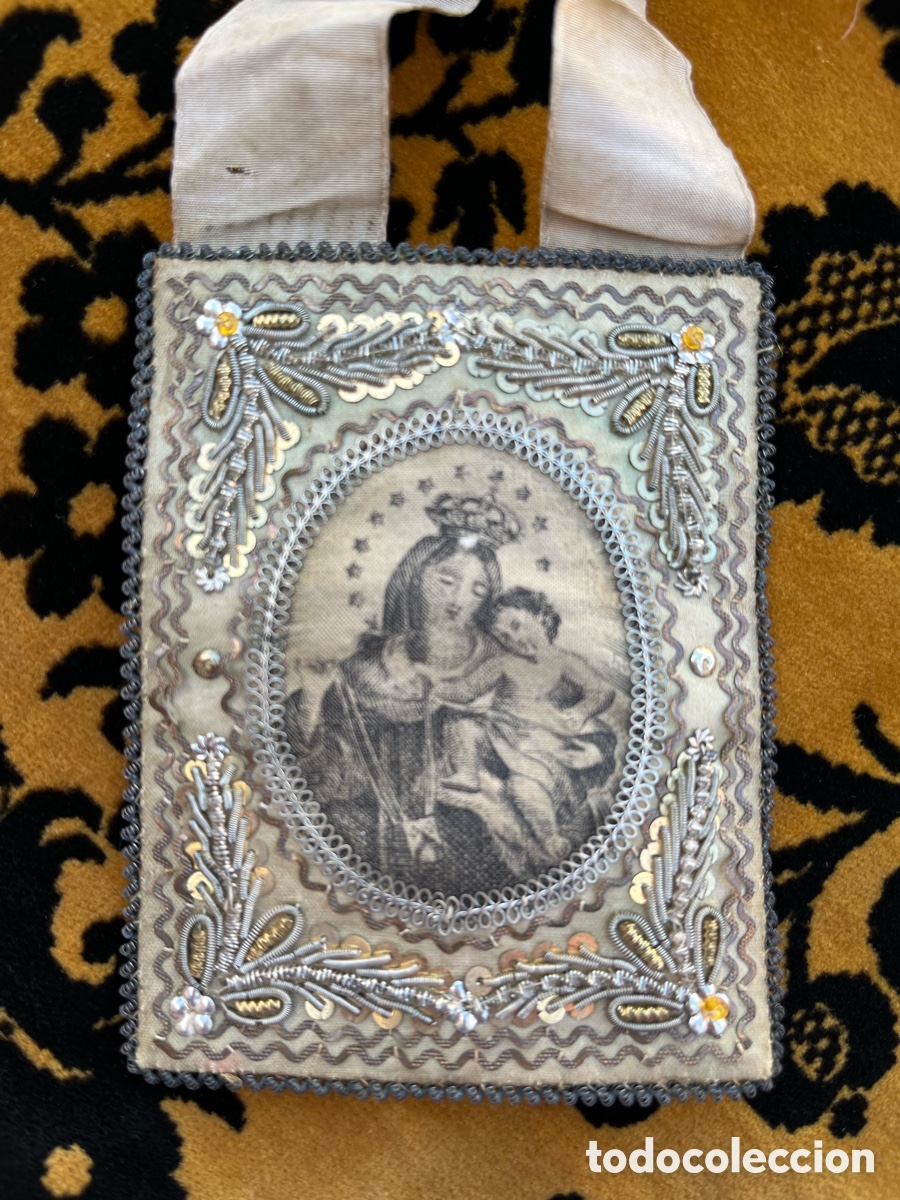 Antig&uuml;edades: Antiguo escapulario de la Virgen del Carmen. - Foto 2
