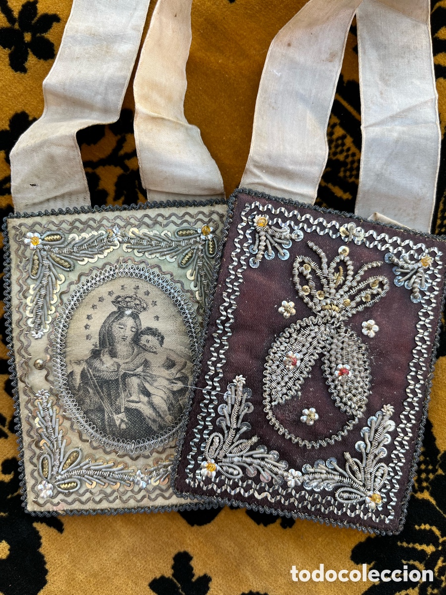 Antig&uuml;edades: Antiguo escapulario de la Virgen del Carmen. - Foto 1