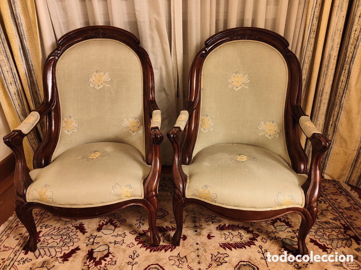 Antig&uuml;edades: Sillones de madera de roble con tapizado - Foto 1