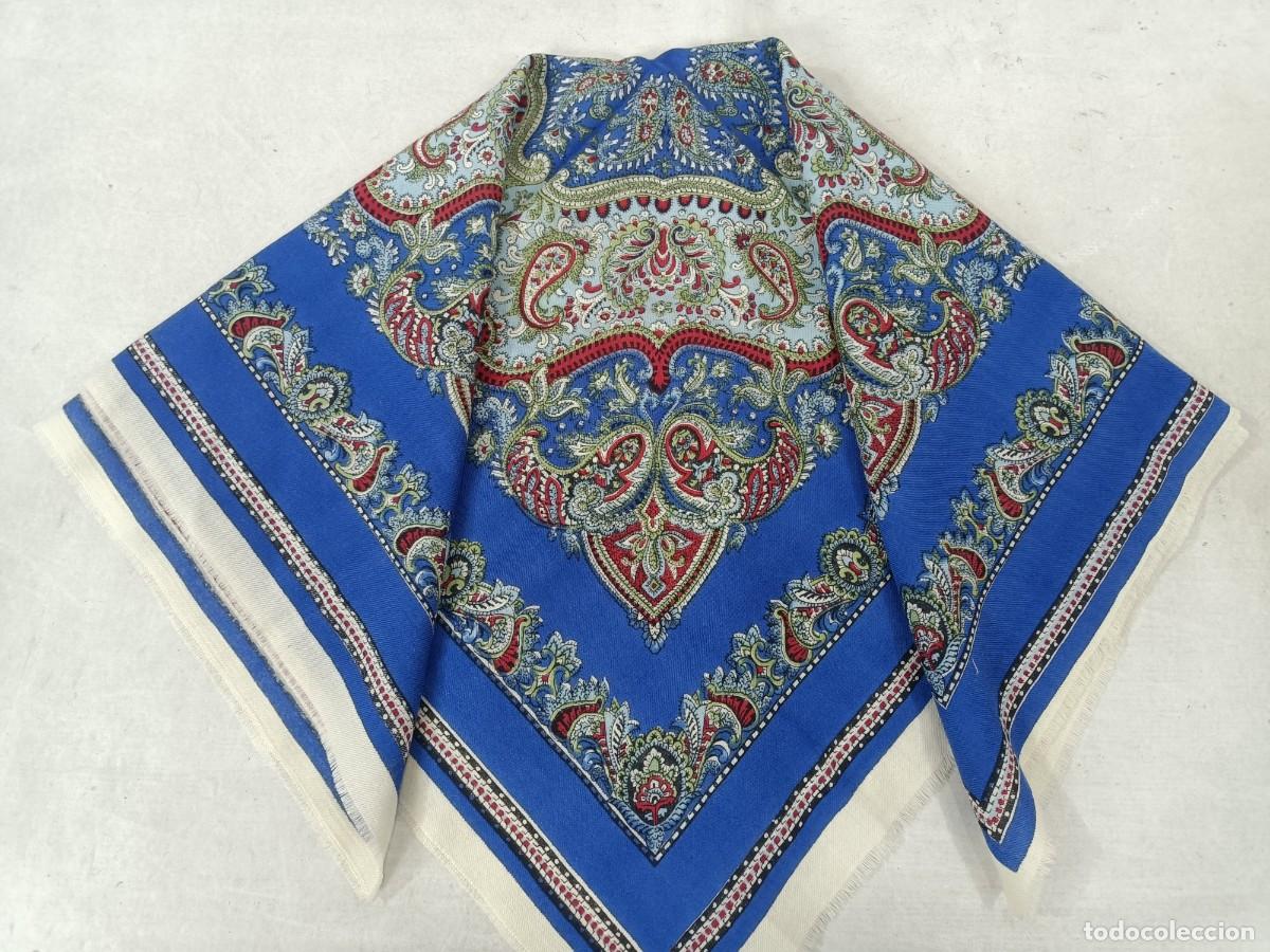 Antig&uuml;edades: Pa&ntilde;uelo de merino azul, estampado - Foto 1