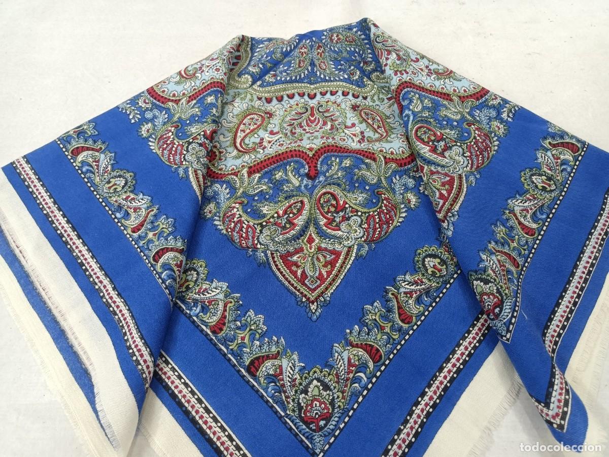 Antig&uuml;edades: Pa&ntilde;uelo de merino azul, estampado - Foto 2