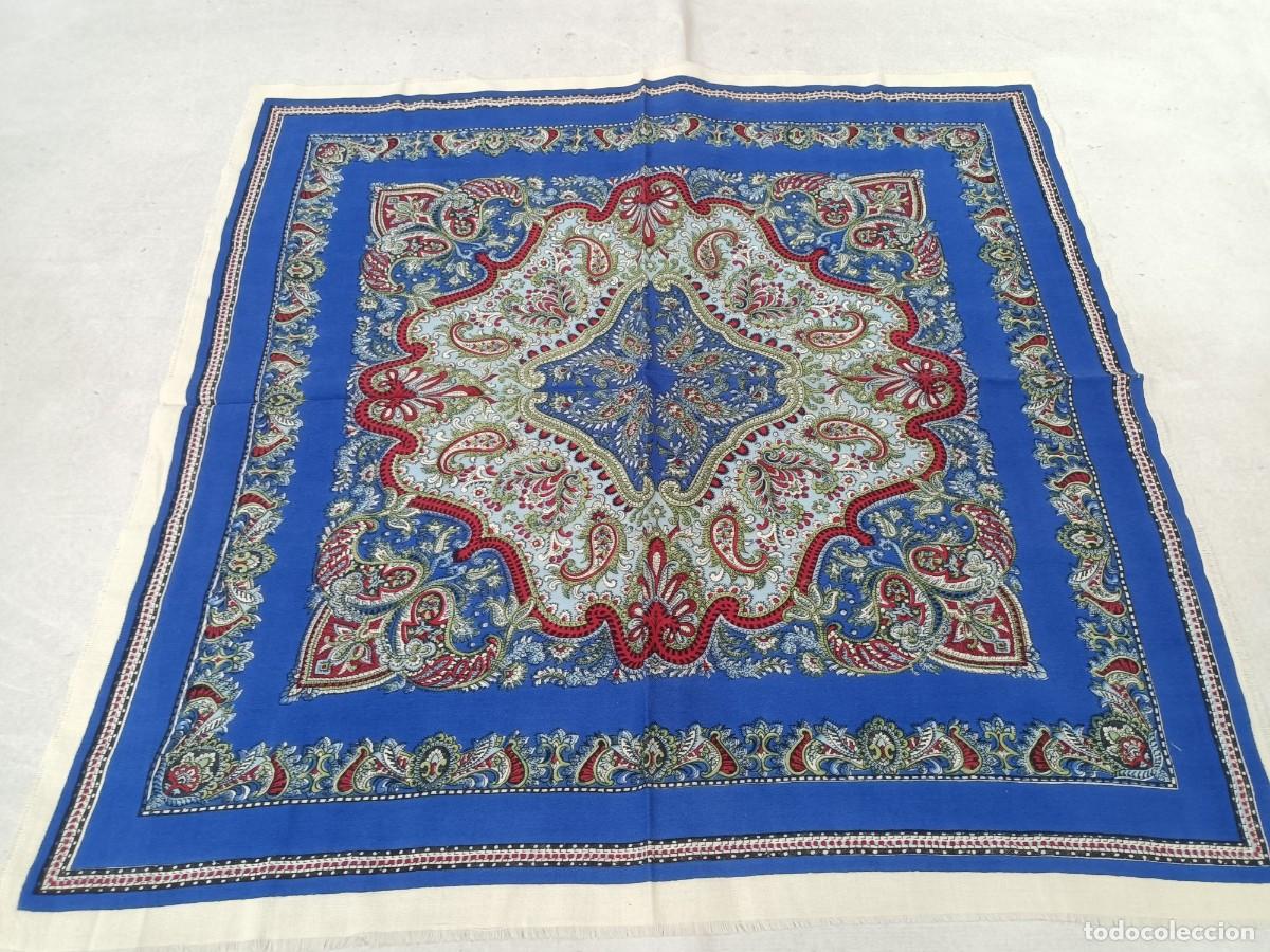 Antig&uuml;edades: Pa&ntilde;uelo de merino azul, estampado - Foto 4