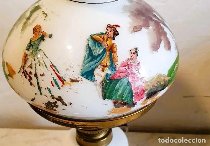 Antig&uuml;edades: ANTIGUO QUINQUE DE OPALINA DECORADO A MANO - Foto 2