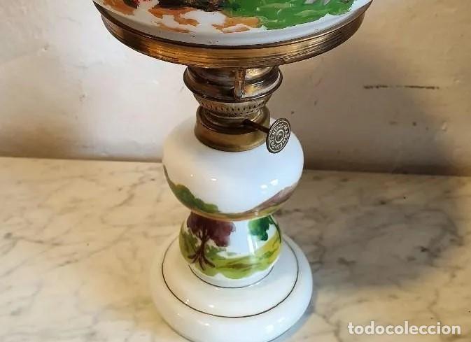 Antig&uuml;edades: ANTIGUO QUINQUE DE OPALINA DECORADO A MANO - Foto 3