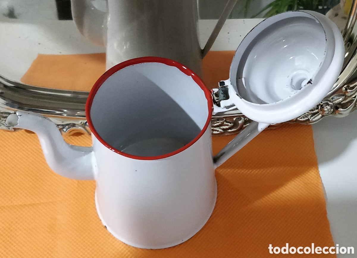 Antig&uuml;edades: Cafetera de Hierro Esmaltada de Porcelana - Foto 3