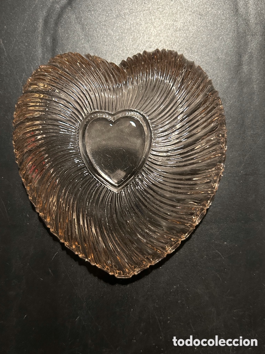 Antig&uuml;edades: Bandeja cristal rosa coraz&oacute;n - Foto 2