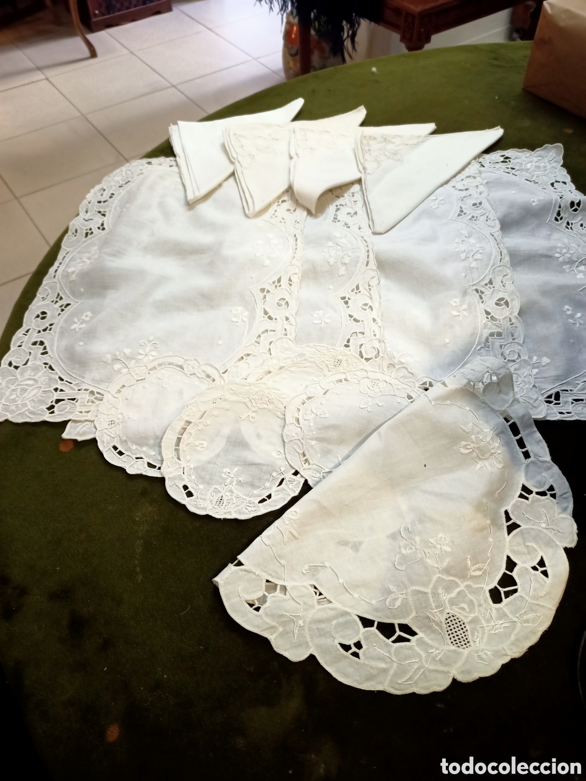 Antig&uuml;edades: Conjunto de manteles individuales algodon bordado. REF-9723 - Foto 3