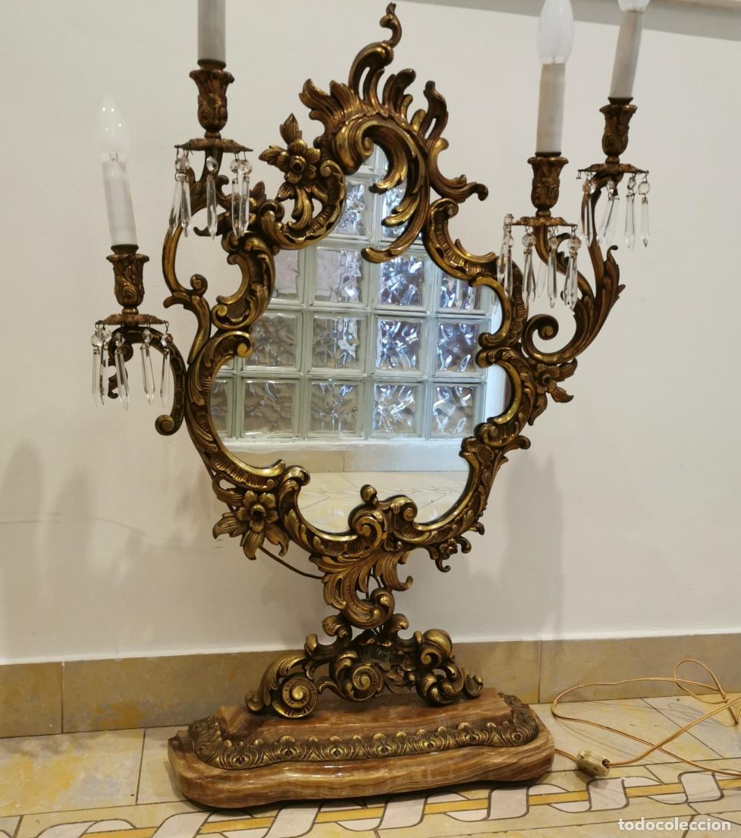 Antig&uuml;edades: ANTIGUO ESPEJO DE BRONCE CON LAMPARAS - Foto 2