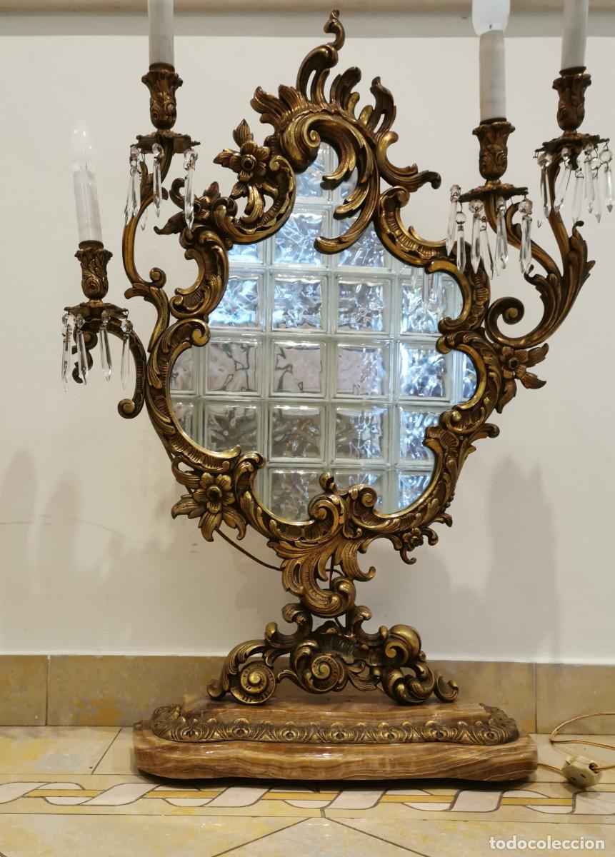 Antig&uuml;edades: ANTIGUO ESPEJO DE BRONCE CON LAMPARAS - Foto 1