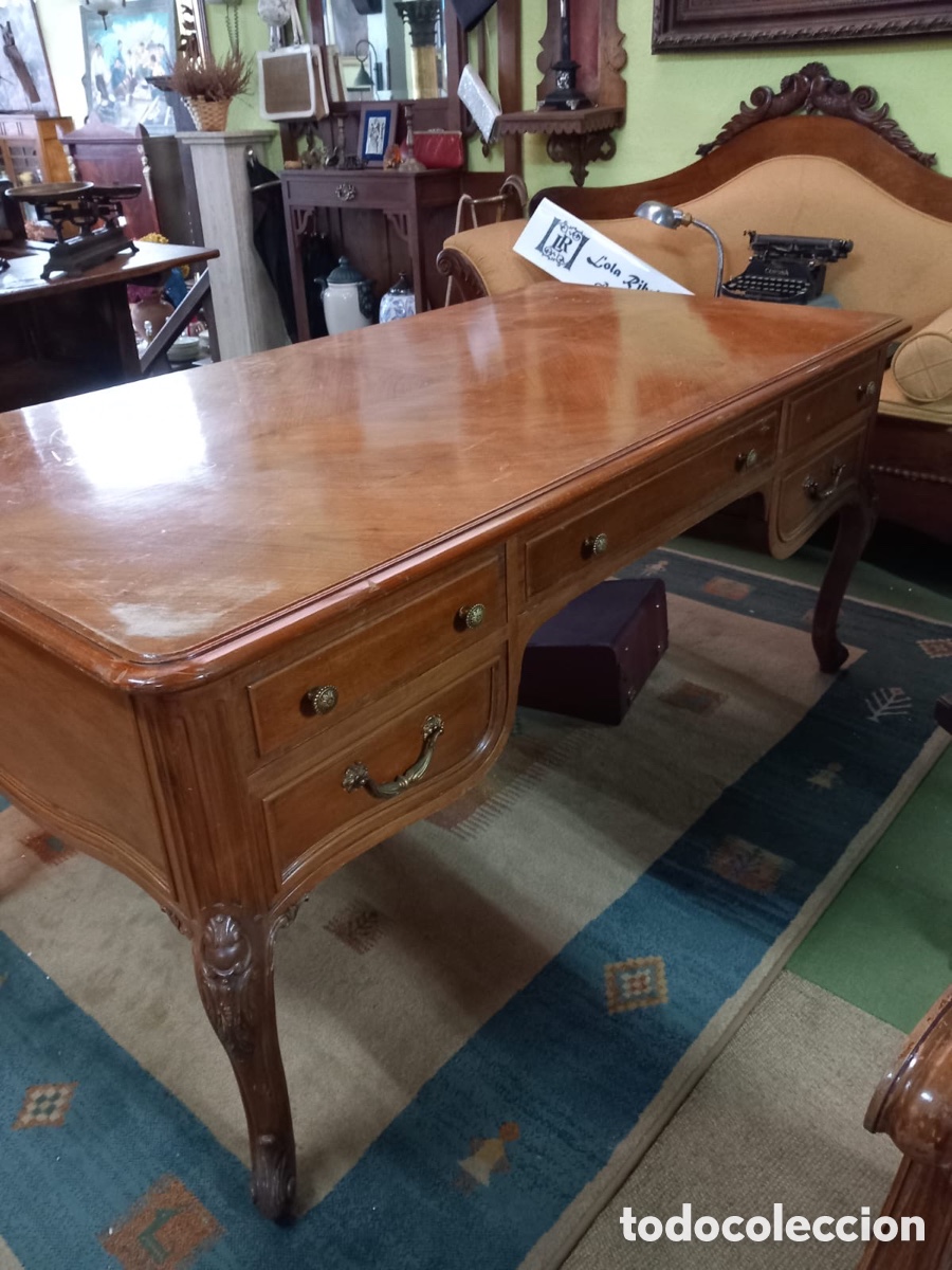 Antig&uuml;edades: Mesa de despacho con patas torneadas - Foto 4