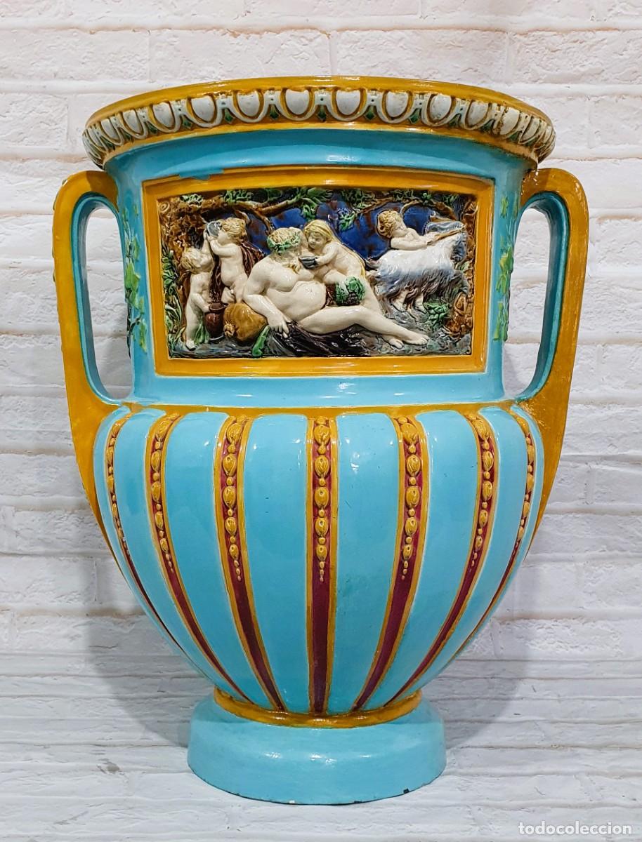 Antig&uuml;edades: Jarr&oacute;n antiguo macetero cer&aacute;mica decorada - Foto 6