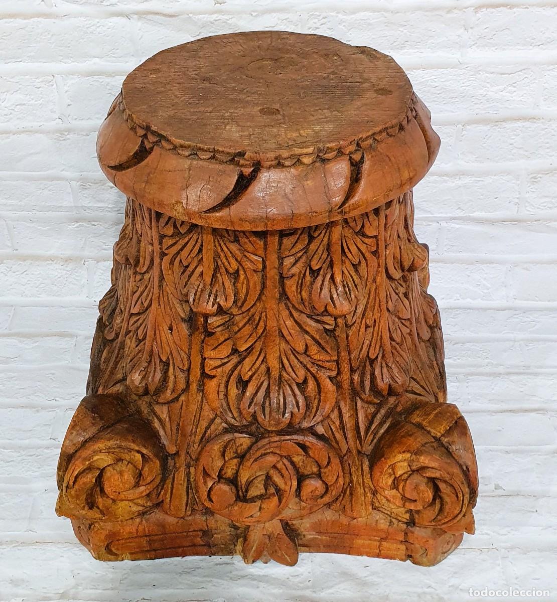 Antig&uuml;edades: Pedestal tallado en madera de una pieza - Foto 2