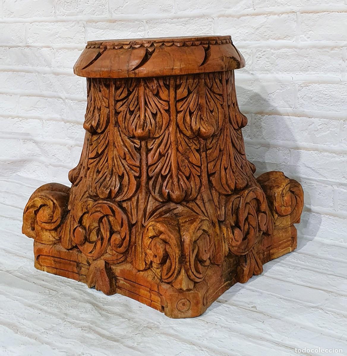 Antig&uuml;edades: Pedestal tallado en madera de una pieza - Foto 3