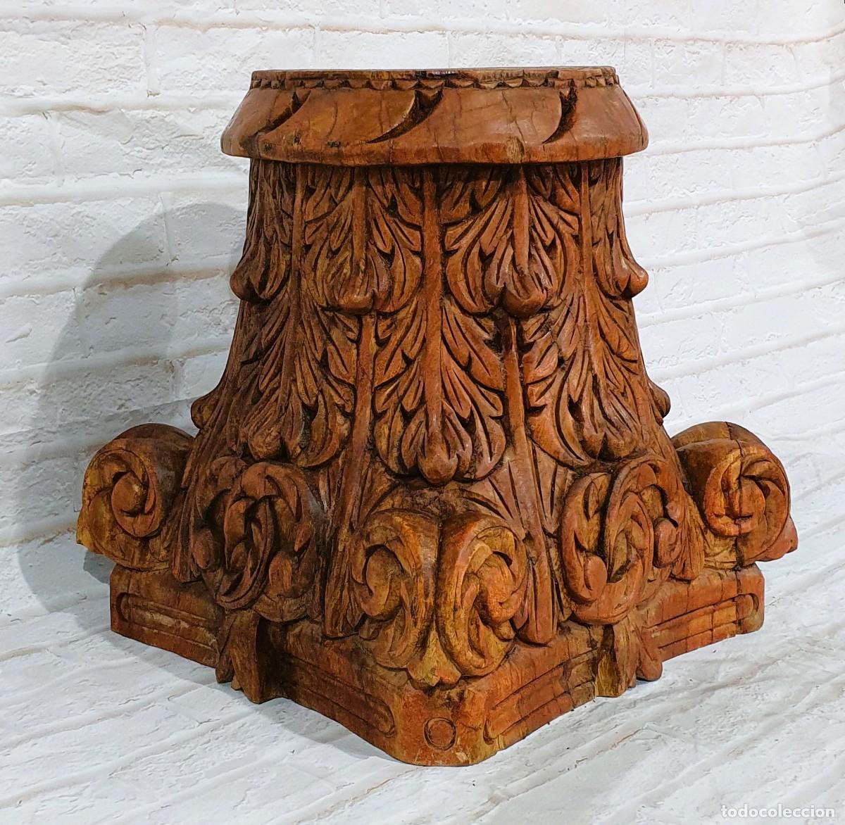 Antig&uuml;edades: Pedestal tallado en madera de una pieza - Foto 4