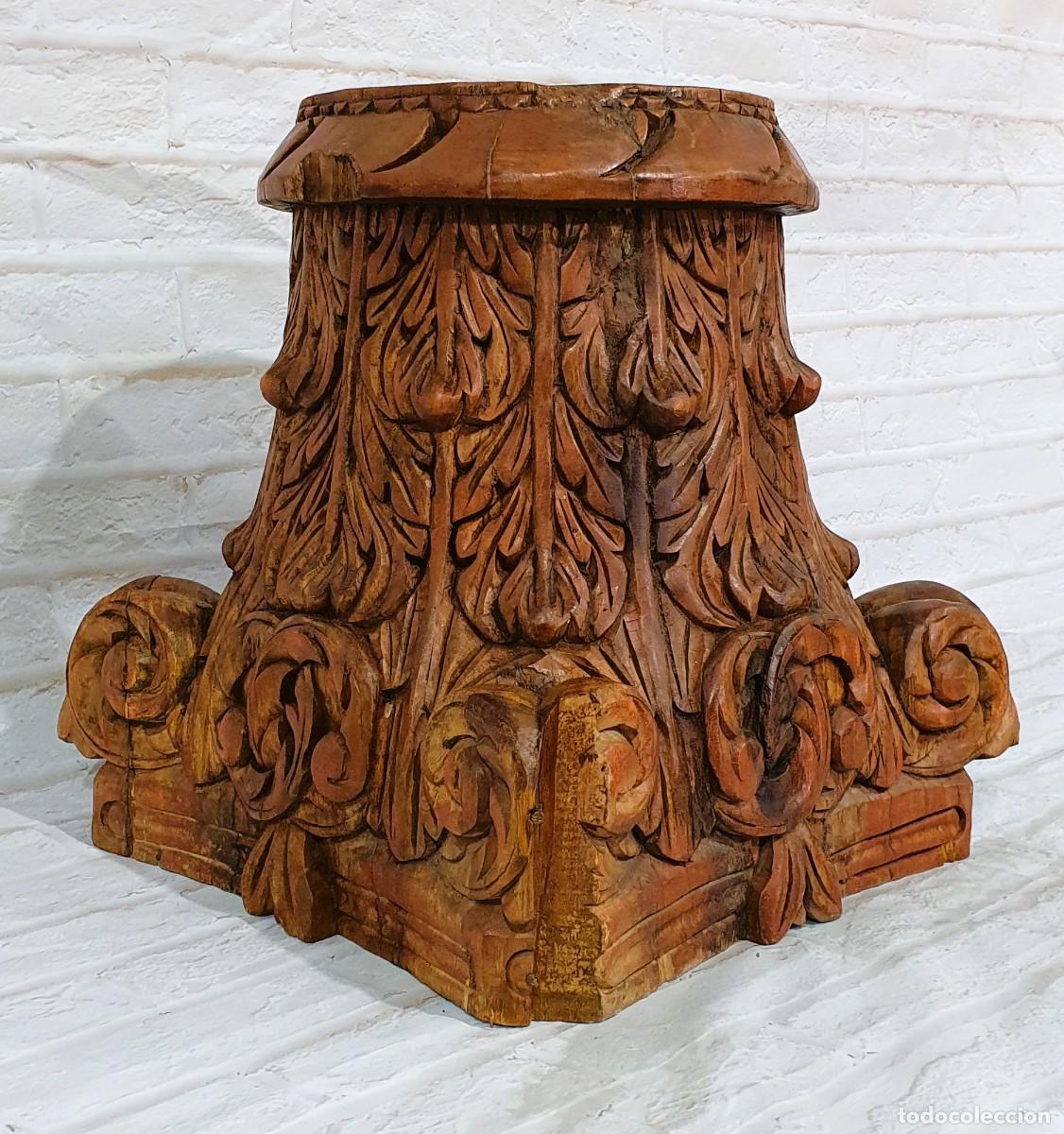Antig&uuml;edades: Pedestal tallado en madera de una pieza - Foto 6