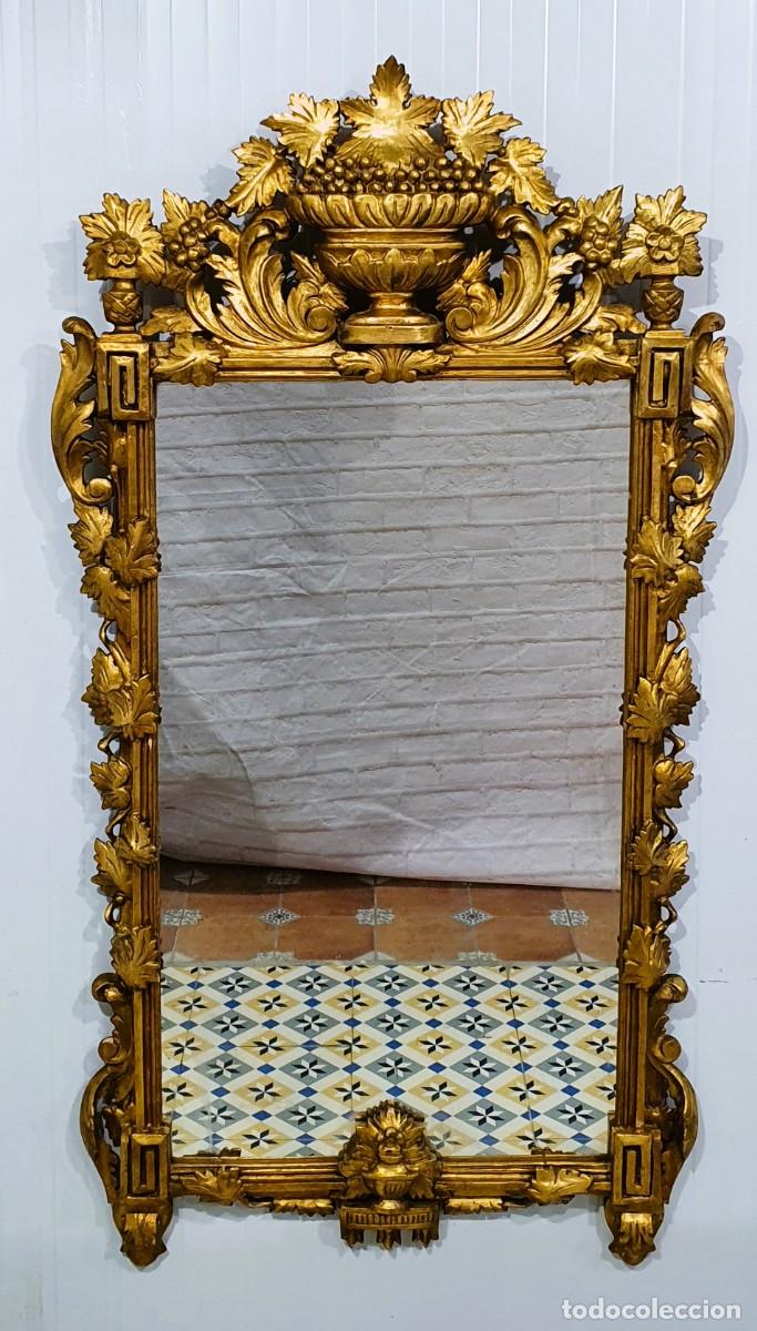Antig&uuml;edades: Espejo cornucopia Italiano madera tallada y pan de oro - Foto 1