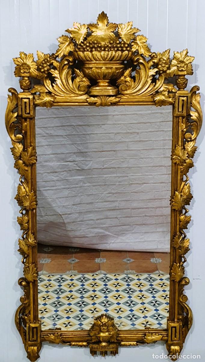 Antig&uuml;edades: Espejo cornucopia Italiano madera tallada y pan de oro - Foto 2