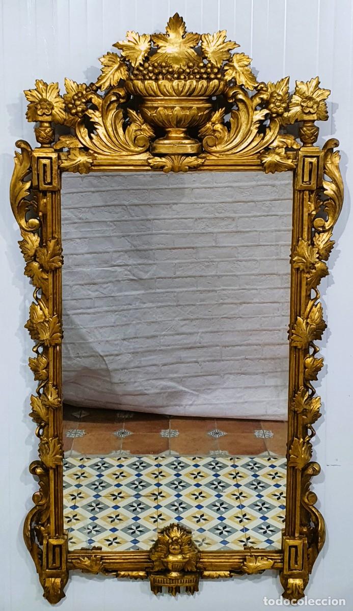 Antig&uuml;edades: Espejo cornucopia Italiano madera tallada y pan de oro - Foto 3