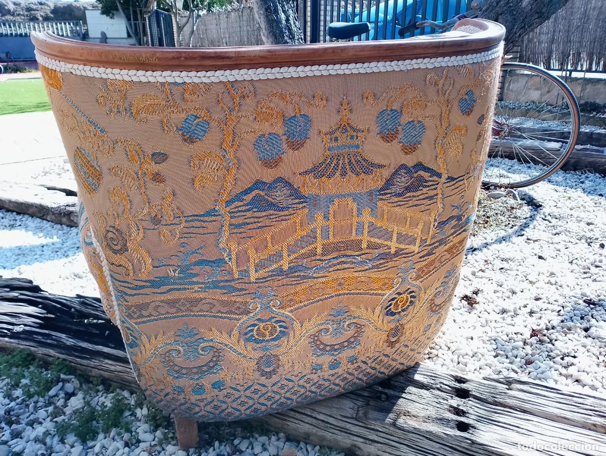 Antig&uuml;edades: Sill&oacute;n artesanal seda/ cuero restaurado - Foto 5