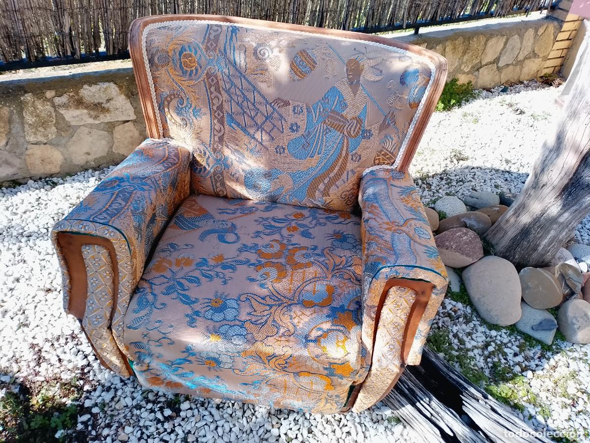 Antig&uuml;edades: Sill&oacute;n artesanal seda/ cuero restaurado - Foto 7