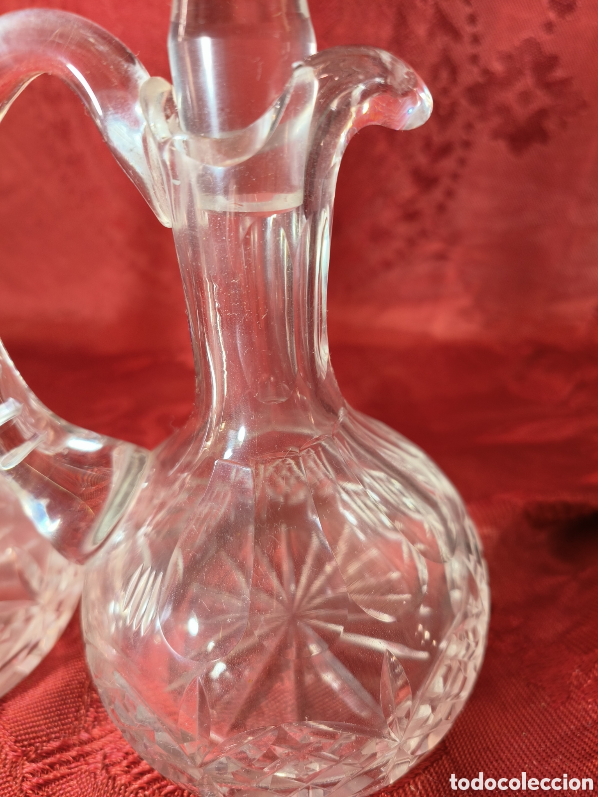 Antig&uuml;edades: Aceitera y vinagrera de mesa en cristal tallado - Foto 2